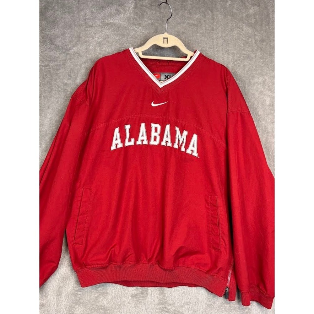 Nike Team Alabama Crimson Tide V-Neck Windshirt Pullover Red Mens XL Side‎ Zip